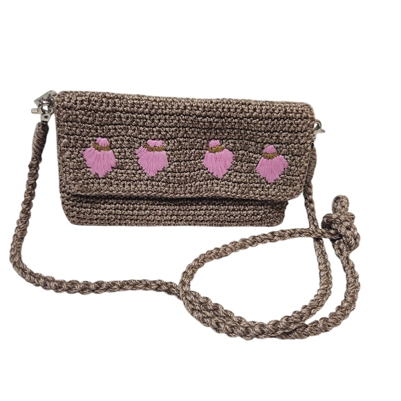 The Sak Taupe Back to Bali Crocheted Crossbody Clutch Wallet Flap Closure Bag - Picture 1 of 16